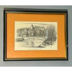 Vintage Judges Signed Arundel Castle from the River Pencil Sketch Framed London